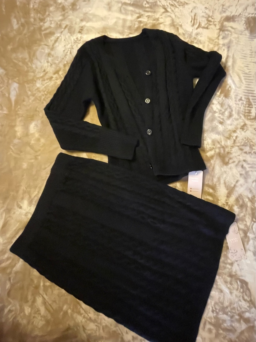 SHEIN Black Cable-Knit Sweater and Midi Skirt Set